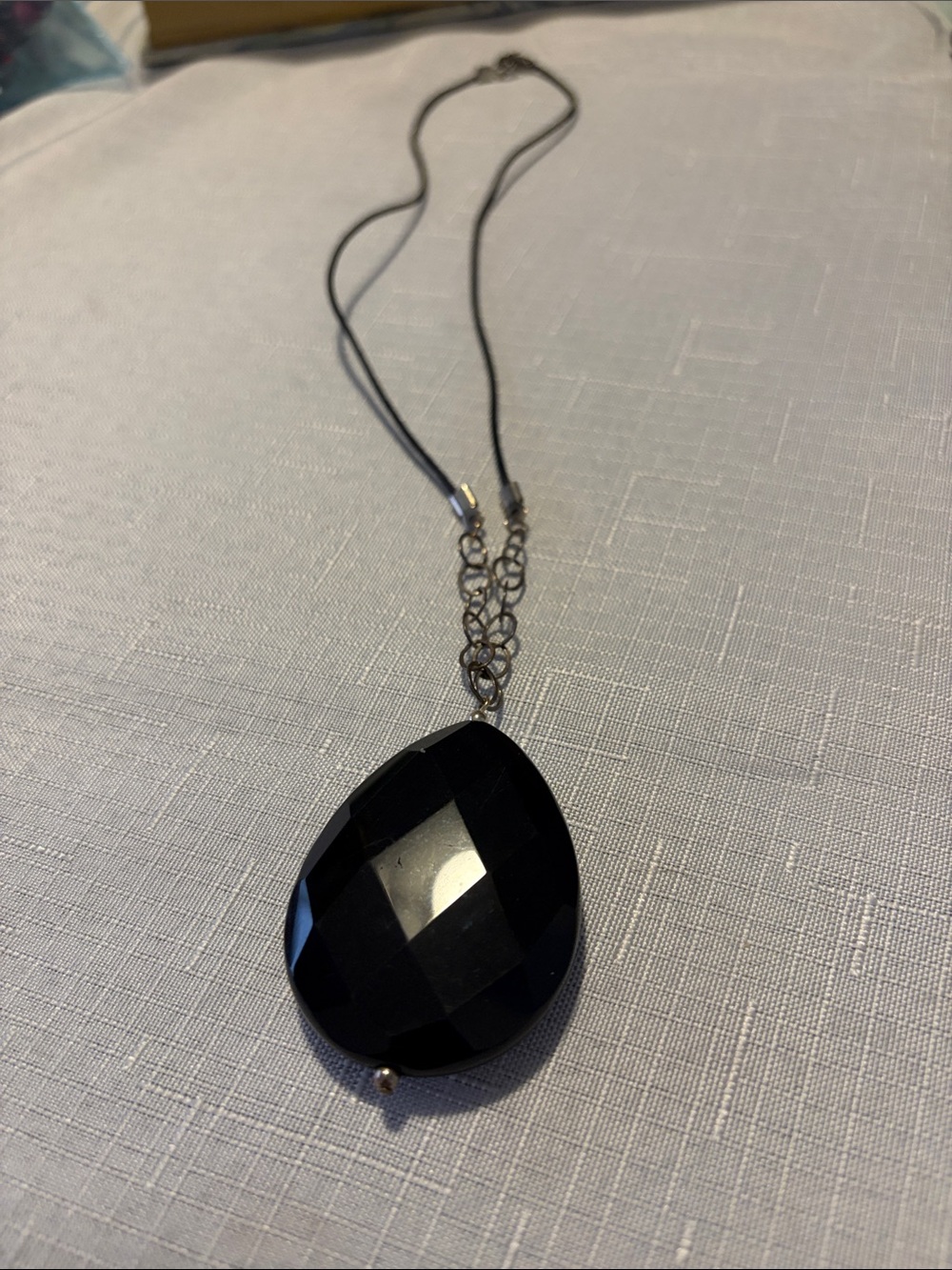 Faceted Black Teardrop Pendant Necklace - Women Jewelry